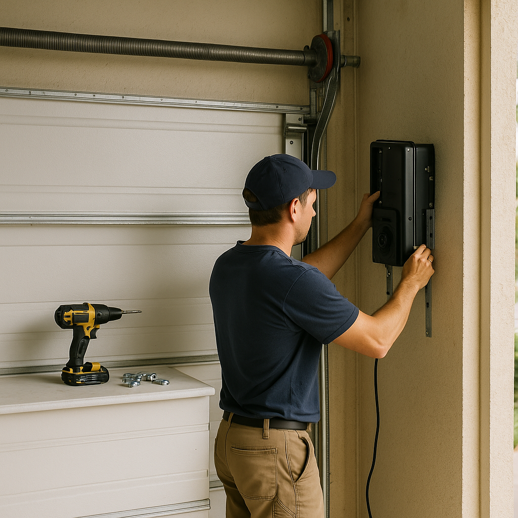 Man installing garage door opener